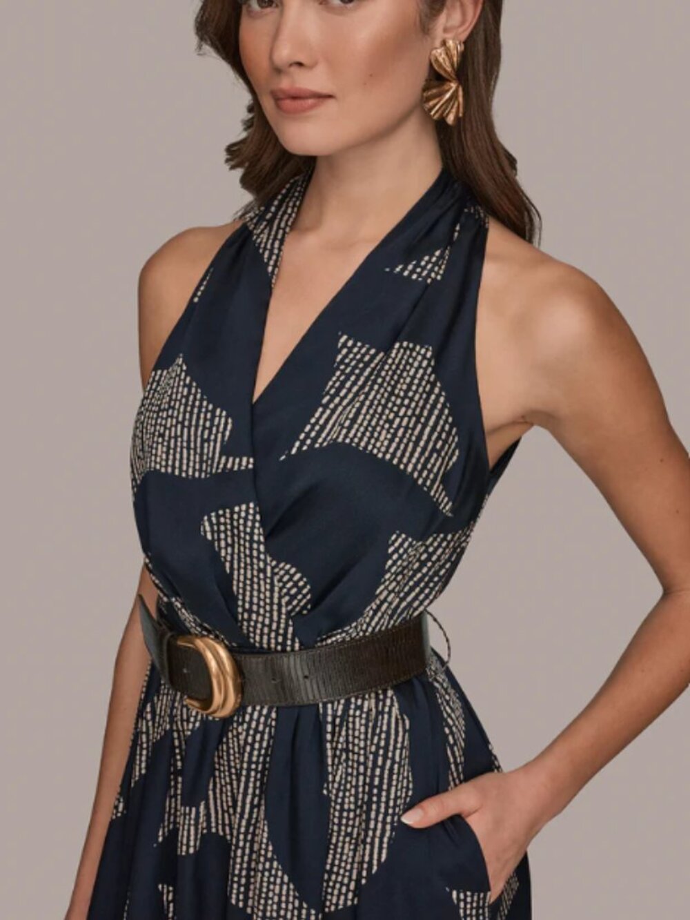 NWT Donna Karan Printed Wrap Midi Halter Dres - 6 - Picture 2 of 4